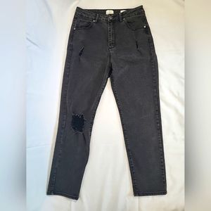 91 Cotton On High Rise Black Distressed Denim Jeans Women's 10 High 90s